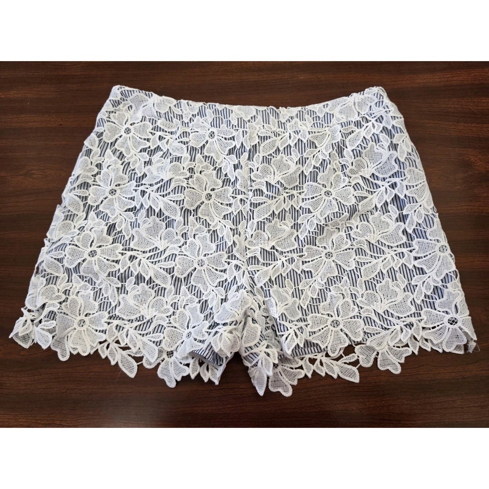 Adiva Floral Crochet Lace Layered Shorts L Seersucker Pinstripe Boho Cottagecore